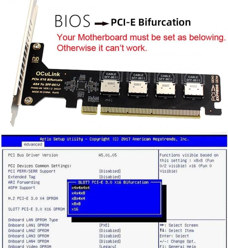 CY محول PCI-Express 4.0 PCIE 16x قابل للفصل إلى أربعة Oculink SFF-8612 SFF-8611 محول VROC Raid0 داخلي لقرص SSD U.2 eGPU محطة بطاقة الرسوم الخارجية - Image 3